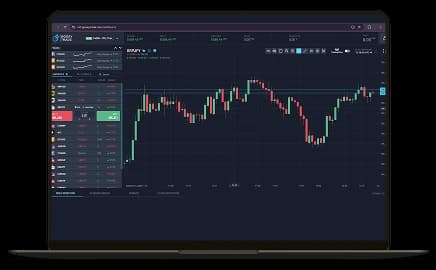 MetaTrader trading platform interface displayed on laptop screen with price charts and trade tools.
